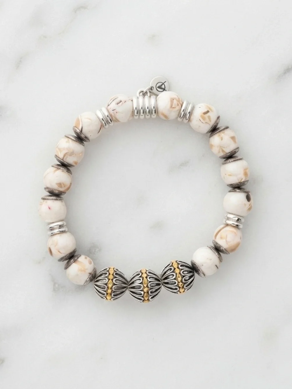 Altius Handmade Howlite & Tibetan Bead Bracelet